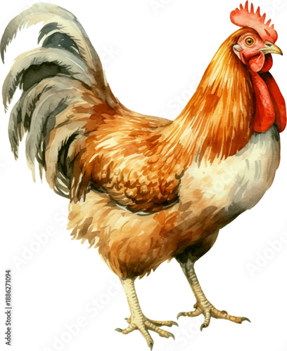 Vibrant Watercolor Rooster Standing Proudly