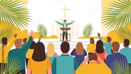 Preacher Speaking to Congregation on Stage.