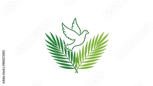 White Dove with Green Olive Branch Illustration.