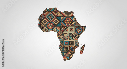 Vibrant african continent map with traditional tribal patterns