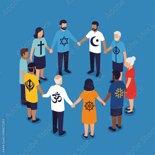 vector illustration of religious tolerance on a blue background
