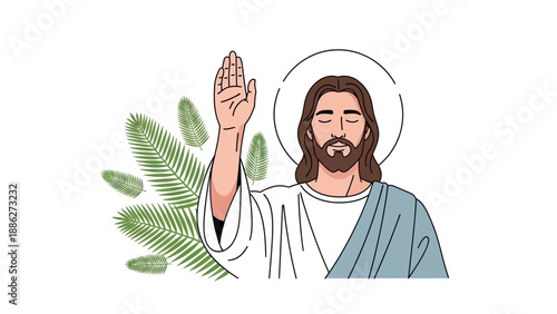 Jesus Christ Illustration with Palm Branch.