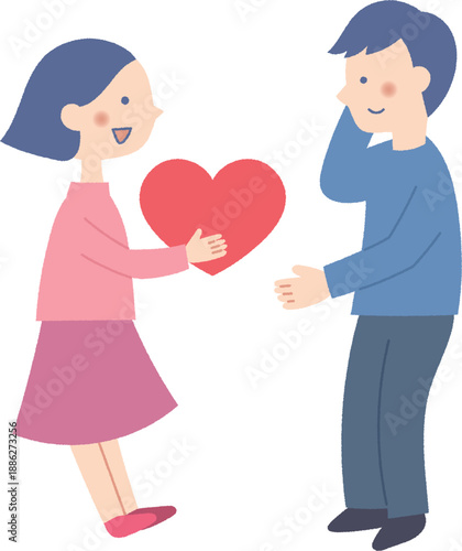 ハートを男性に渡す女性