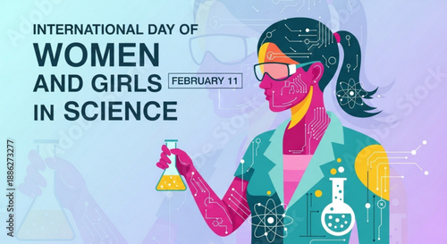 Female scientist celebrating international day of women and girls