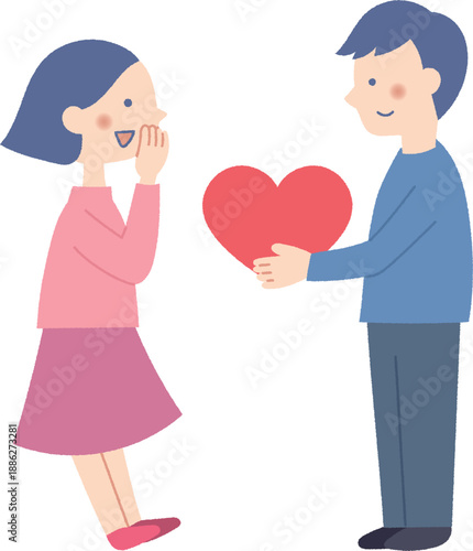 ハートを女性に渡す男性