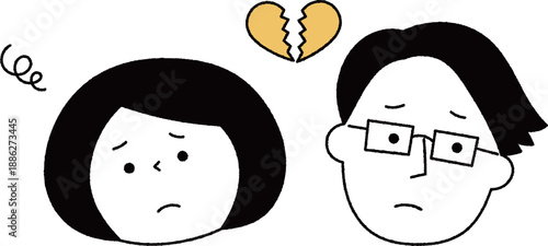 破局したカップルの顔アイコン単色