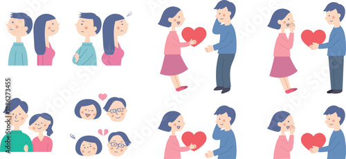 若いカップルのイラストセット
