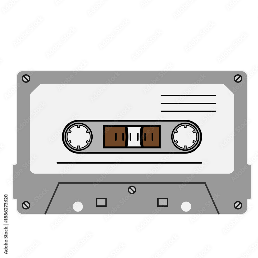 Fototapeta premium Audio cassette tape icon in flat vector style isolated