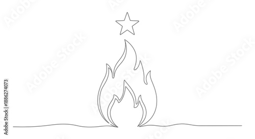Continuous flame with star on white background