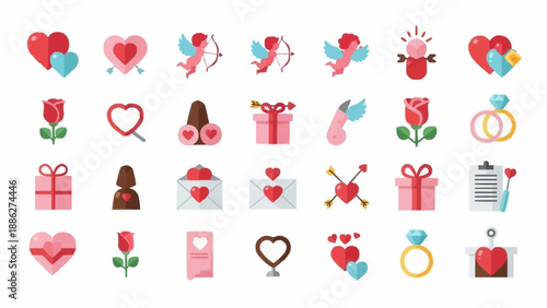 Valentines Day Icons Collection Romantic Symbols and Elements.