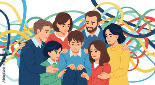 Diverse family with kids gathered together happily