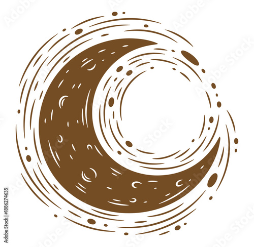 Brown swirl design element with curved lines and dots on white background