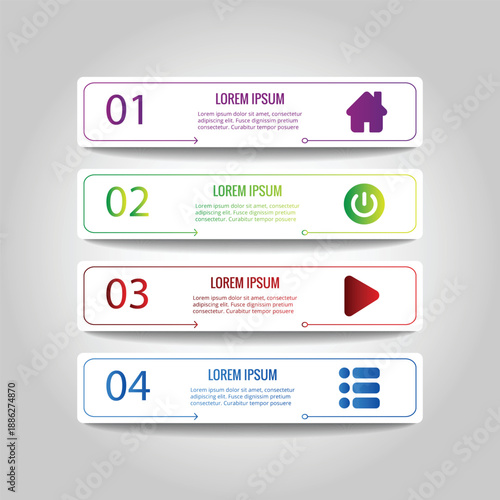 Modern 4 Steps Infographic with Circular Icons and Colorful Gradient Banners