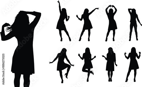 Silhouettes of woman in dress performing dynamic dance poses, illustrating movement, grace, and expressive choreography