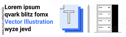 Digital organization, cloud storage, data management, technical writing, system administration, content editing. Graphics showcase a text document, pen and server storage. Ideal for digital