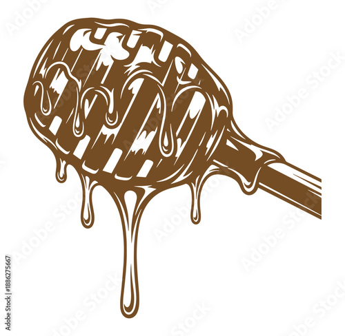 Dripping melted chocolate on a spoon handle closeup
