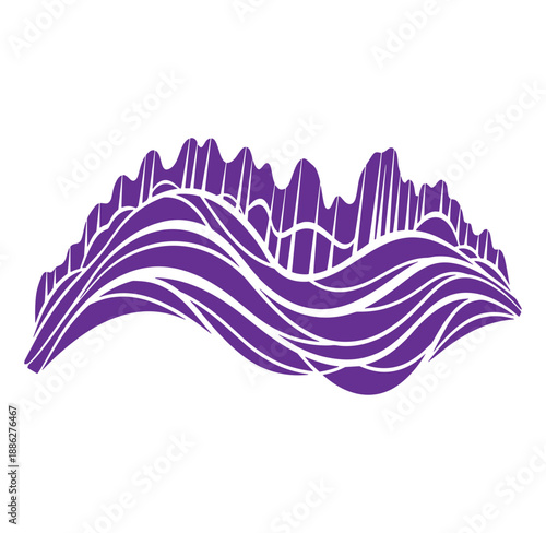 Purple abstract wave design with white lines on transparent background