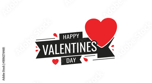 A vibrant valentine s day graphic features a bold red heart a ribbon and celebratory text on white
