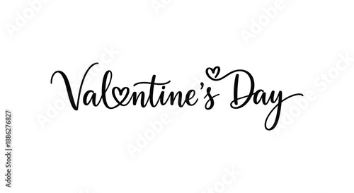 The image displays elegant flowing black calligraphy spelling out valentine s day with a heart symbol incorporated into the text