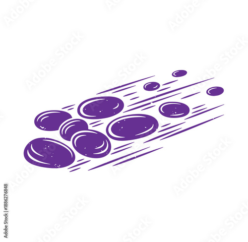 Purple bubbles moving quickly to the right on white background  dynamic graphic element