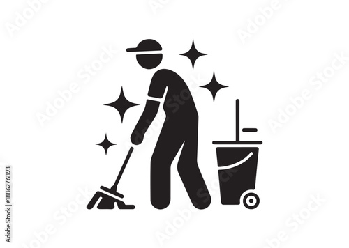 Cleaning Worker Icon, Editable Solid Vector Illustration