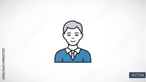 Illustration of a young man wearing a blue collared shirt and tie.