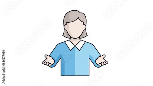 Illustration of a woman with short gray hair and open arms.