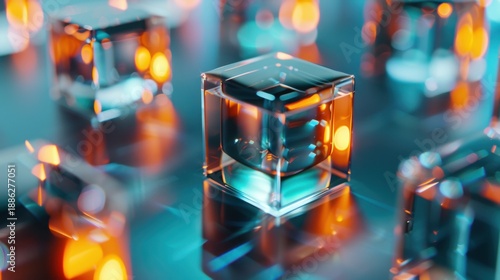 Colorful Abstract Cubes with Reflections and Lights Creating a Modern Geometric Background for Design Projects