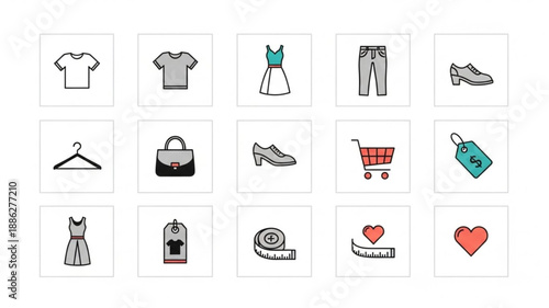Fashion Clothing Accessories Icons Set Hand Drawn Style.