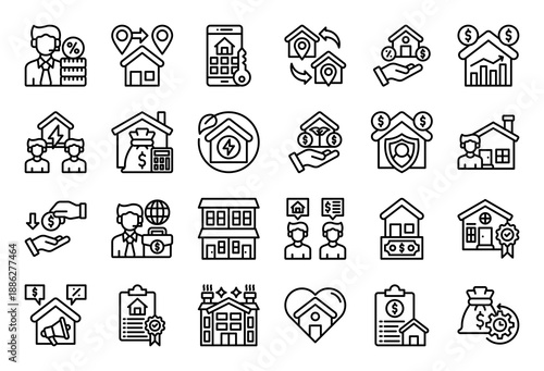 Asset Management Icon Collection Set. Clean Outline Icon Vector Illustration.