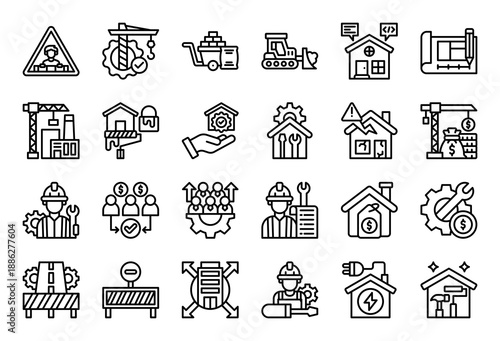 Building Services Icon Collection Set. Clean Outline Icon Vector Illustration.