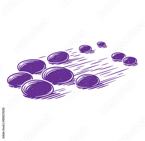 Purple stones with motion lines on white background