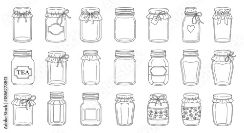 Empty Jar Template Collection with Handcrafted Outline Drawings