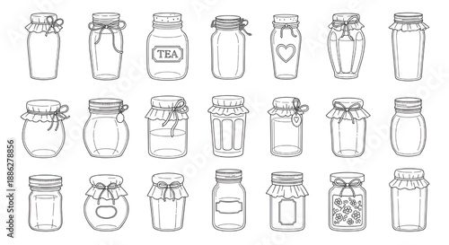 Jars Hand Drawn Doodle Set Isolated on White Background