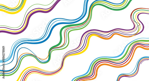 Colorful Wavy Lines on White Background, Abstract Rainbow Stripes, Vibrant Multicolored Curves