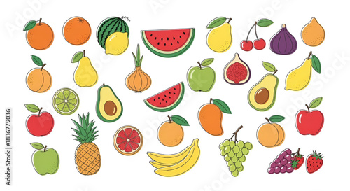 Hand Drawn Chalk Fruit Icons for Restaurant and Cafe Menus