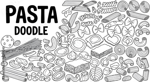 Wheat Dough Food Clipart with Butterfly and Horn Pasta Doodles