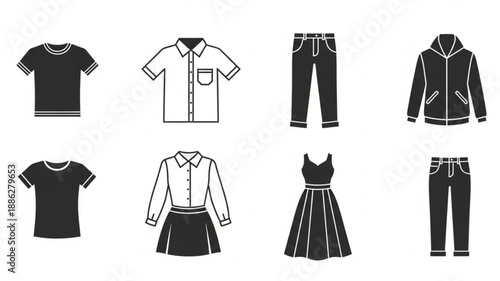 Collection of clothing items for men and women.