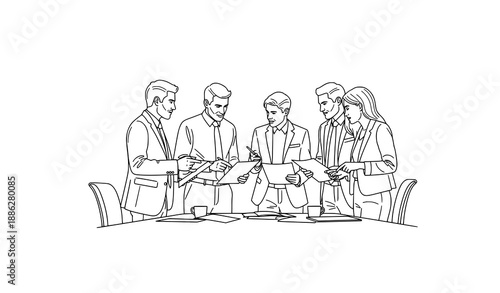 Dynamic line art vector of professional business people walking with briefcases