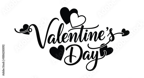 Elegant valentine s day calligraphy with stylized hearts and swirling flourishes creates a romantic and festive visual aesthetic