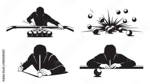 Silhouetted Figures Engaging in Various Activities in Monochromatic Minimalist Style with High Contrast Lighting on White Background for Editorial Use