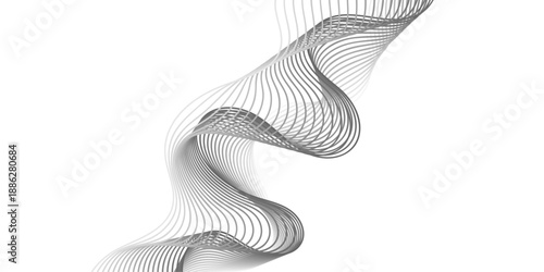Abstract black and white wave lines create a fluid vector pattern with curved shapes and 3D textures for a professional business backdrop or artistic wallpaper design