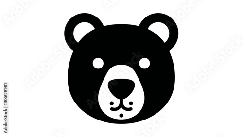 Simple Black Bear Face Icon Graphic Design.