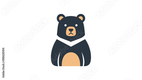 Cute cartoon black bear with white chest marking.