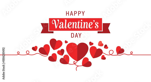 A vibrant valentine s day graphic features a red ribbon banner hearts and festive lettering evoking romance and affection