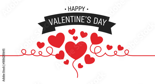 A vibrant valentine s day graphic features a ribbon hearts and a decorative banner proclaiming joyful sentiments for the holiday