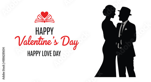 A romantic silhouette of a couple embracing complemented by a heart and books celebrating valentine s day high quality