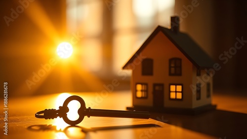 handover. Close-up of a house key resting on an elegant surface, new beginning symbol. lifestyle magazines, social media lookbooks, designed for influencer and brand collaborations.