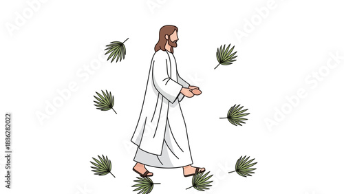Jesus Christ Walking with Leaves Illustration.