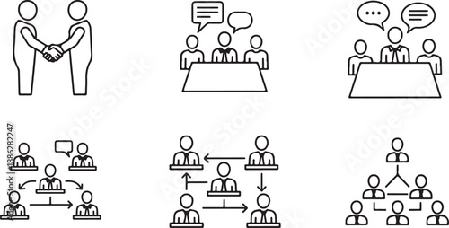 People collaborating in meetings and discussions, illustrating teamwork and communication